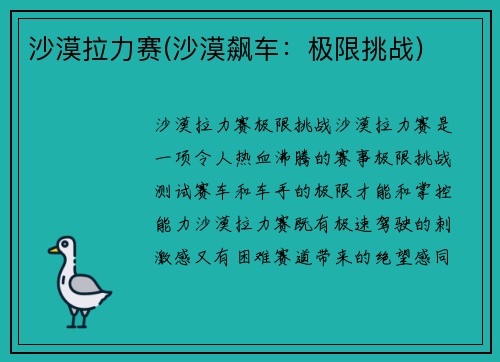 沙漠拉力赛(沙漠飙车：极限挑战)